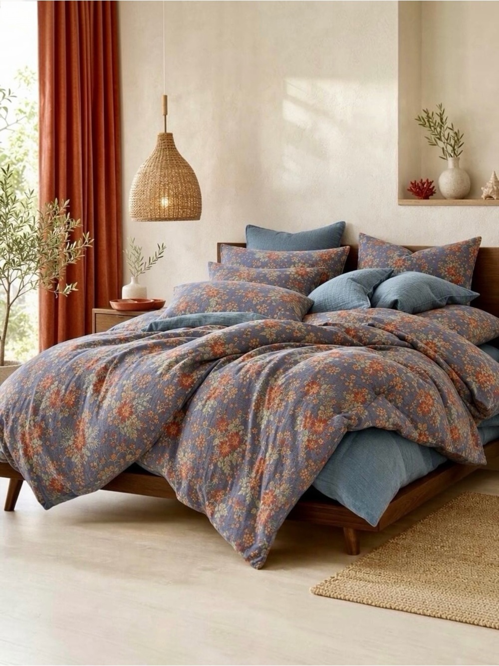 NEW Anthropologie Purple Orange Floral Cotton Multi-Size Bedding Duvet Sham Set